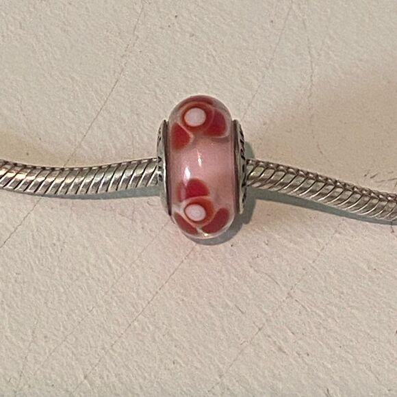 Authentic Pandora Pink & Red Flowers For You Murano Glass Charm - Picture 2 of 3